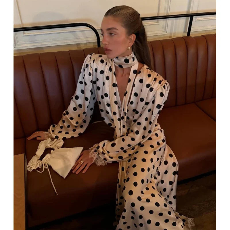 Elegant Polka Dot Shirt Skirt Set