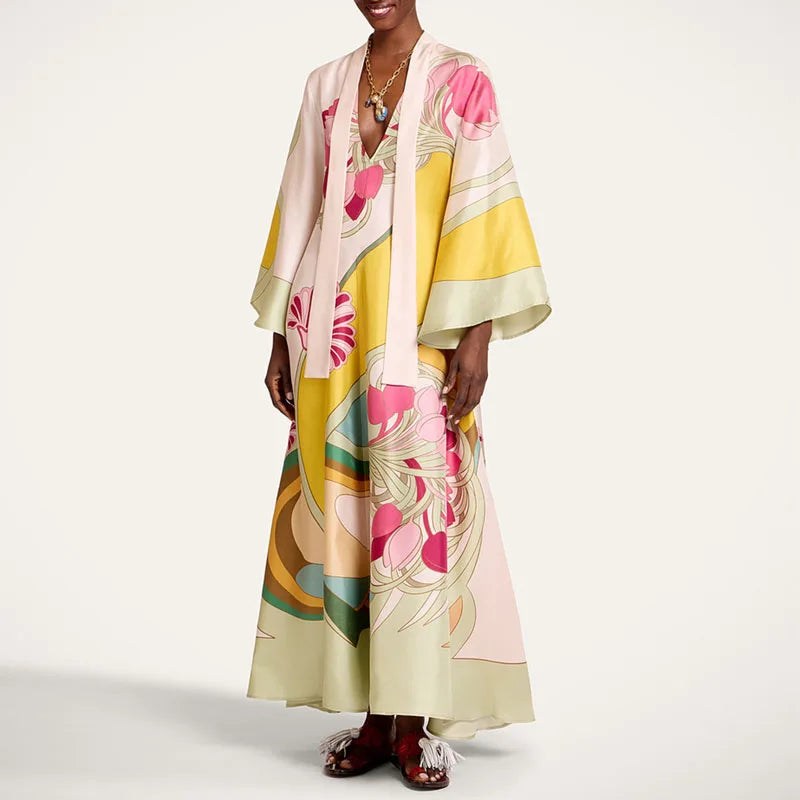 Floral Satin Long Dress