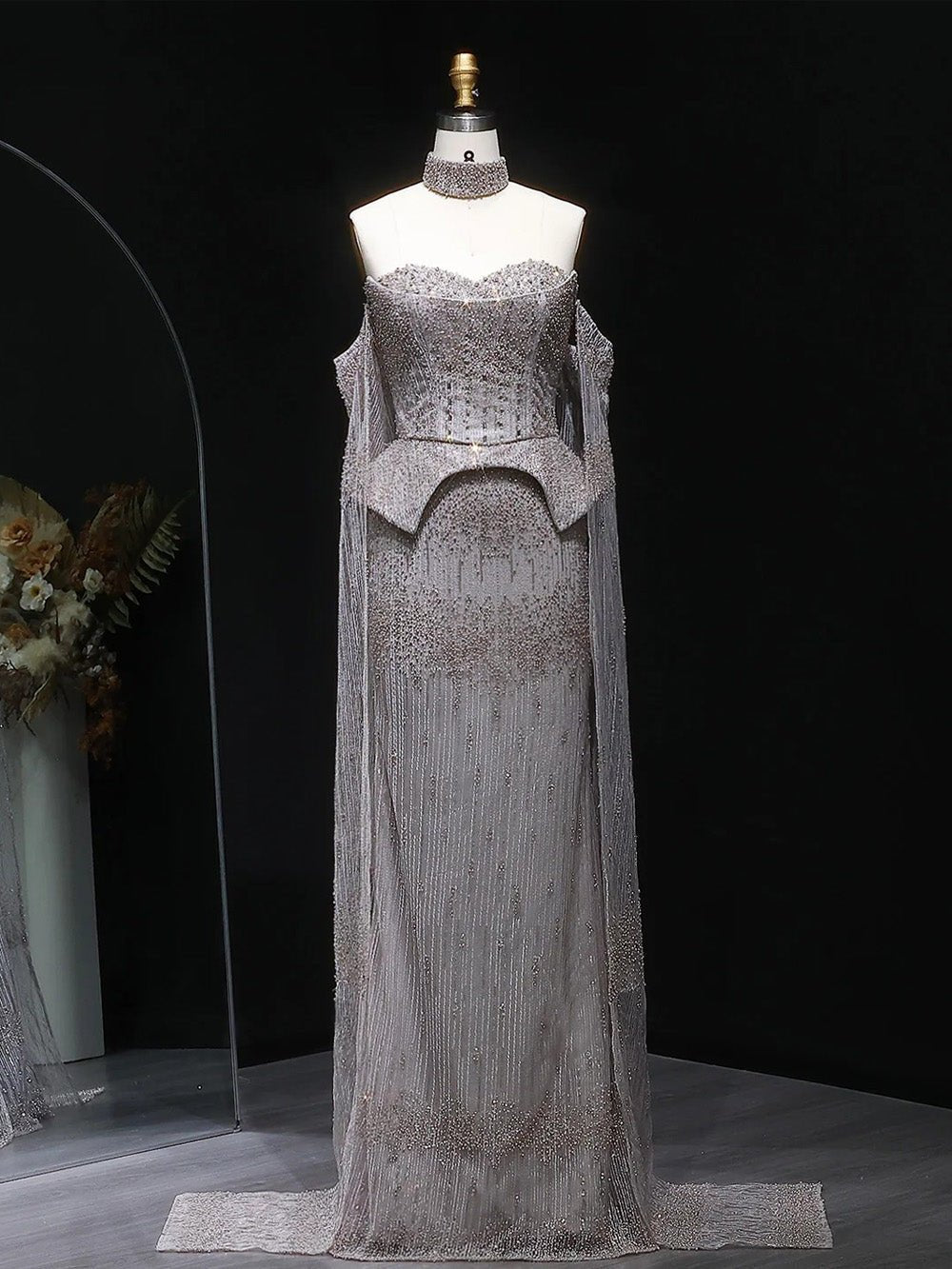 Sophia Crystal Cape Evening Gown