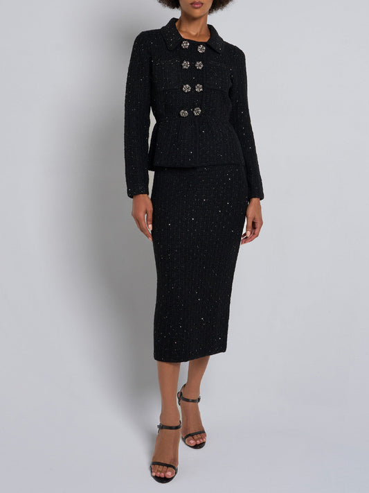 Ava Peplum Knit Embellished Midi Dress