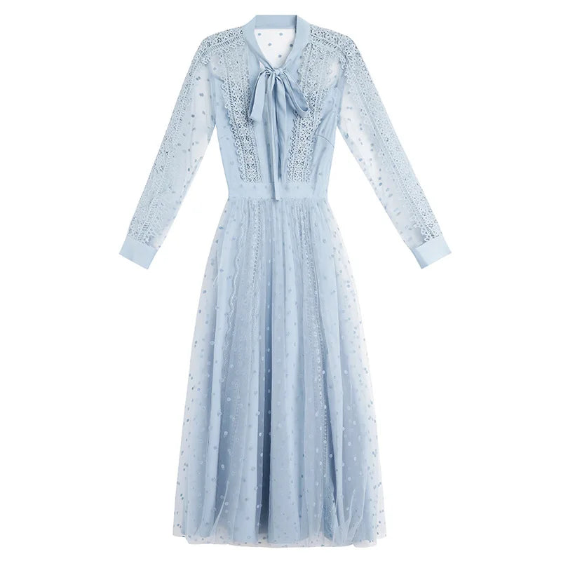 Elegant Bow Midi Mesh Dress