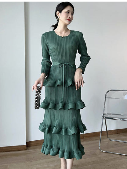Flounce Pleated Dress