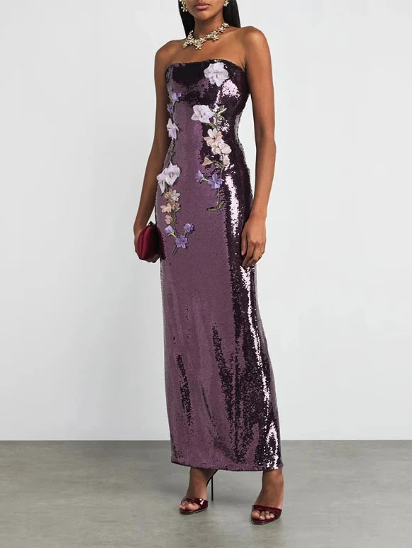 Glitter Purple Sequin Evening Gown