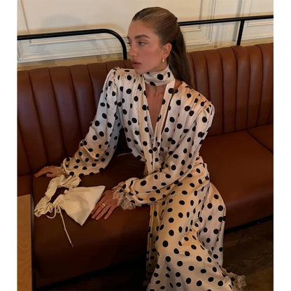Elegant Polka Dot Shirt Skirt Set