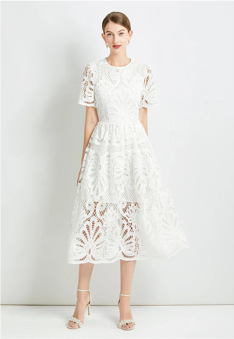 Designer Hollow Out Lace Dress