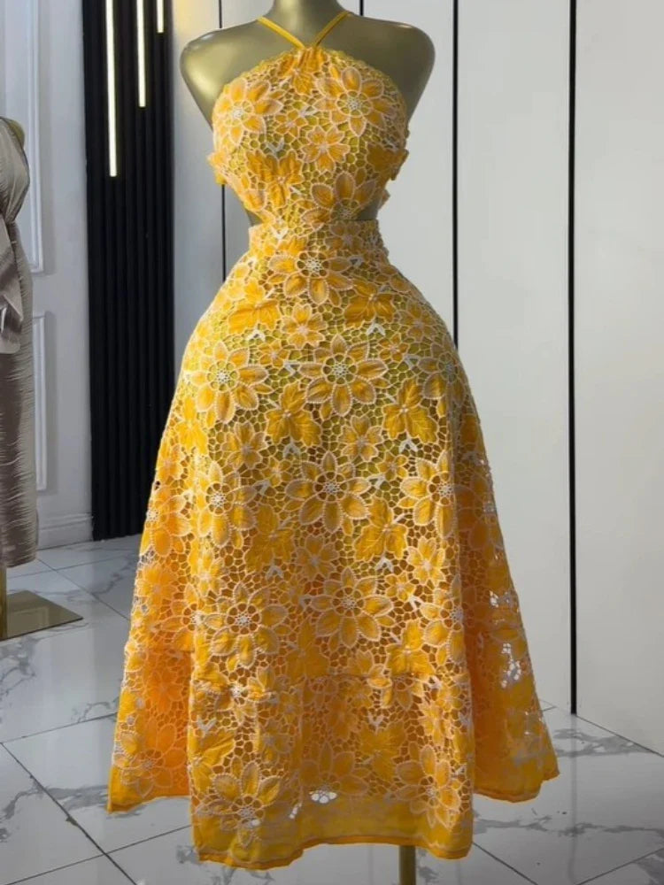 Halter Lace Embroidery Dress