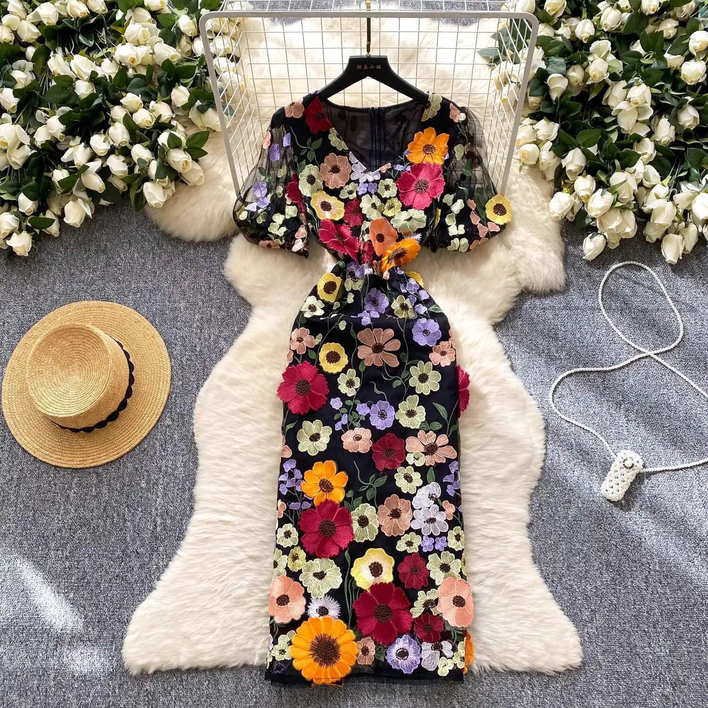 Embroidered Fishtail Dress