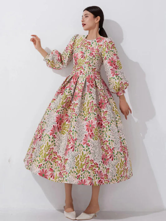 Vintage Elegance Jacquard Dress
