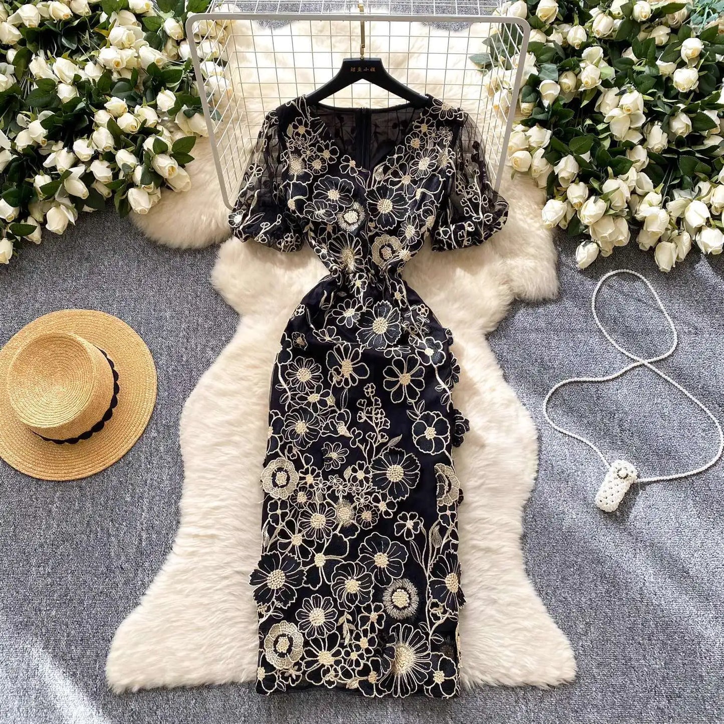Embroidered Fishtail Dress