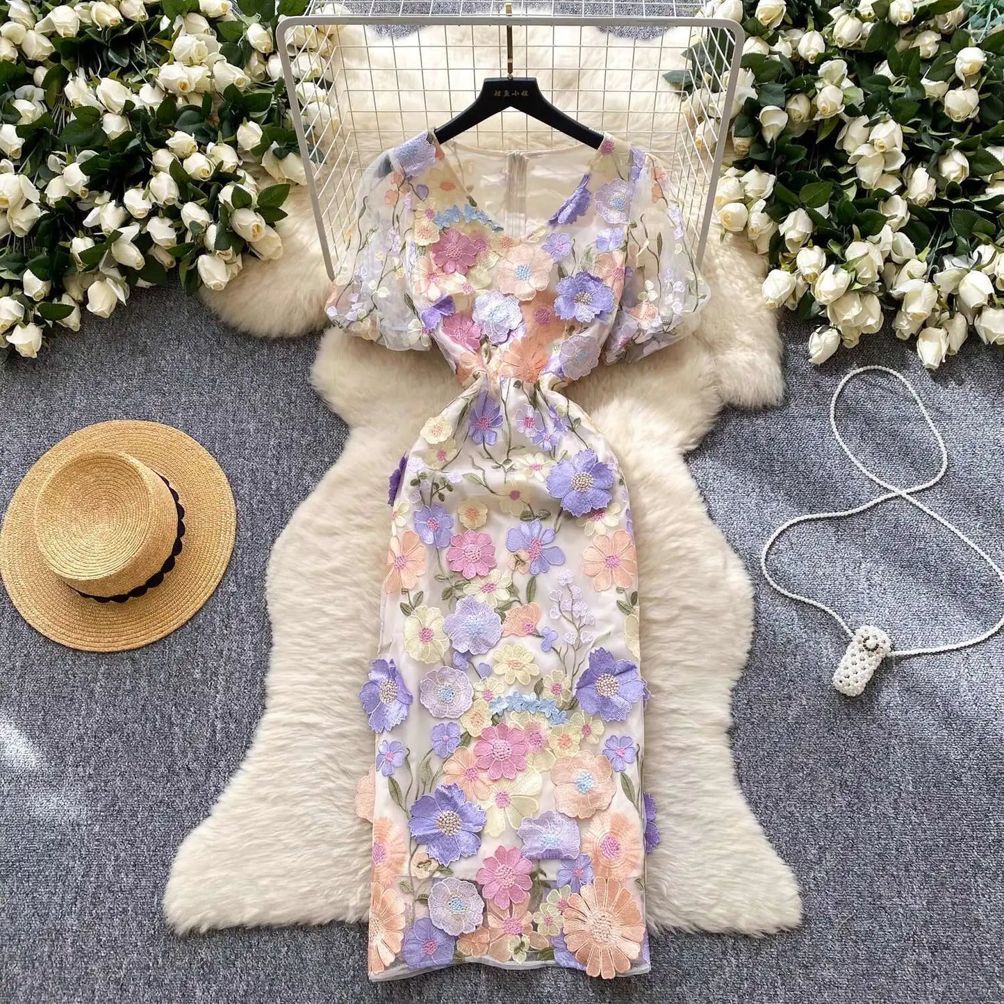 Embroidered Fishtail Dress