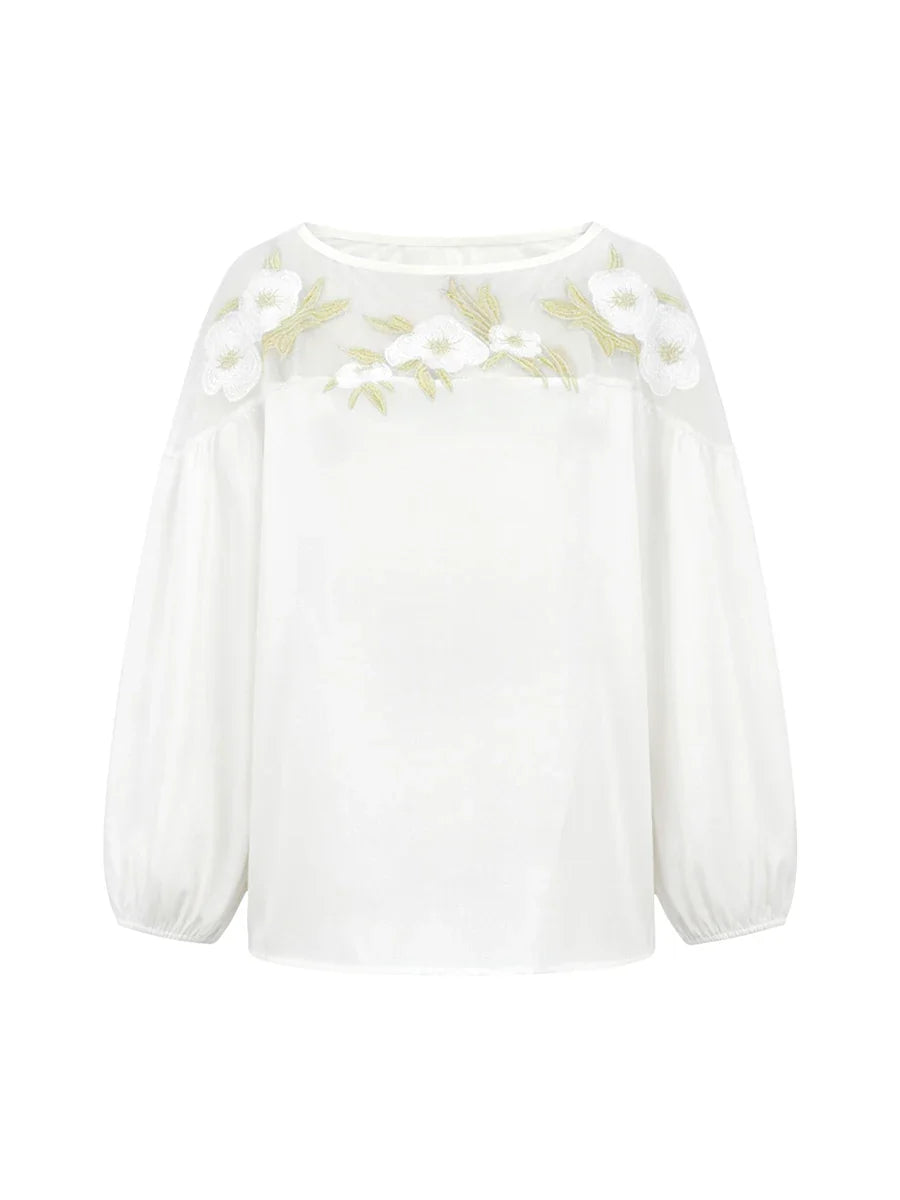 Sheer Floral Embroidered Shirt
