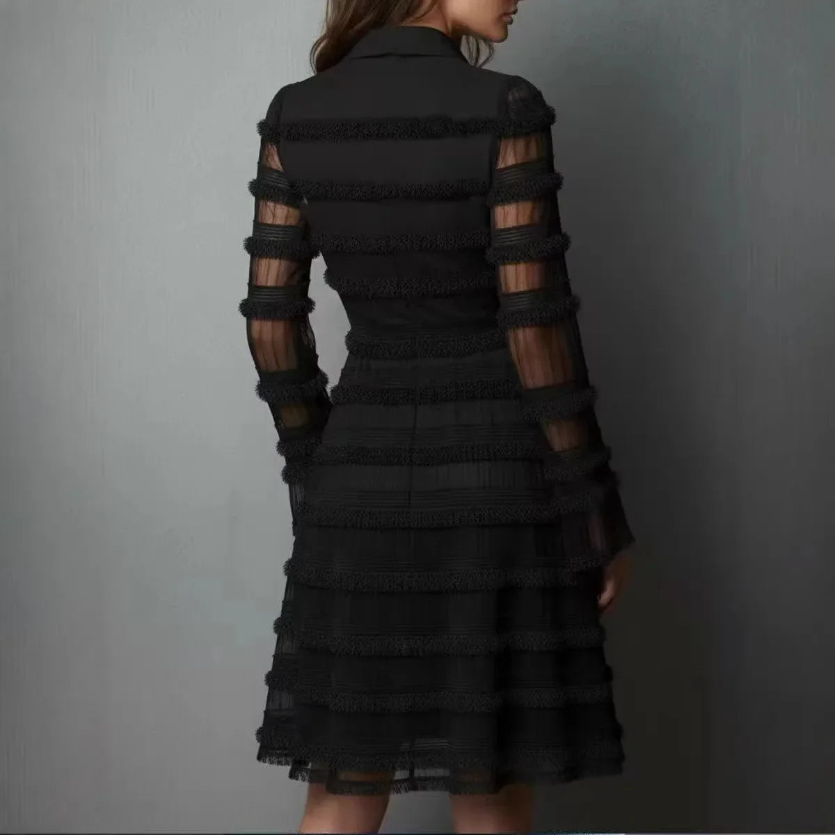 Sheer Mesh Fringe Dress
