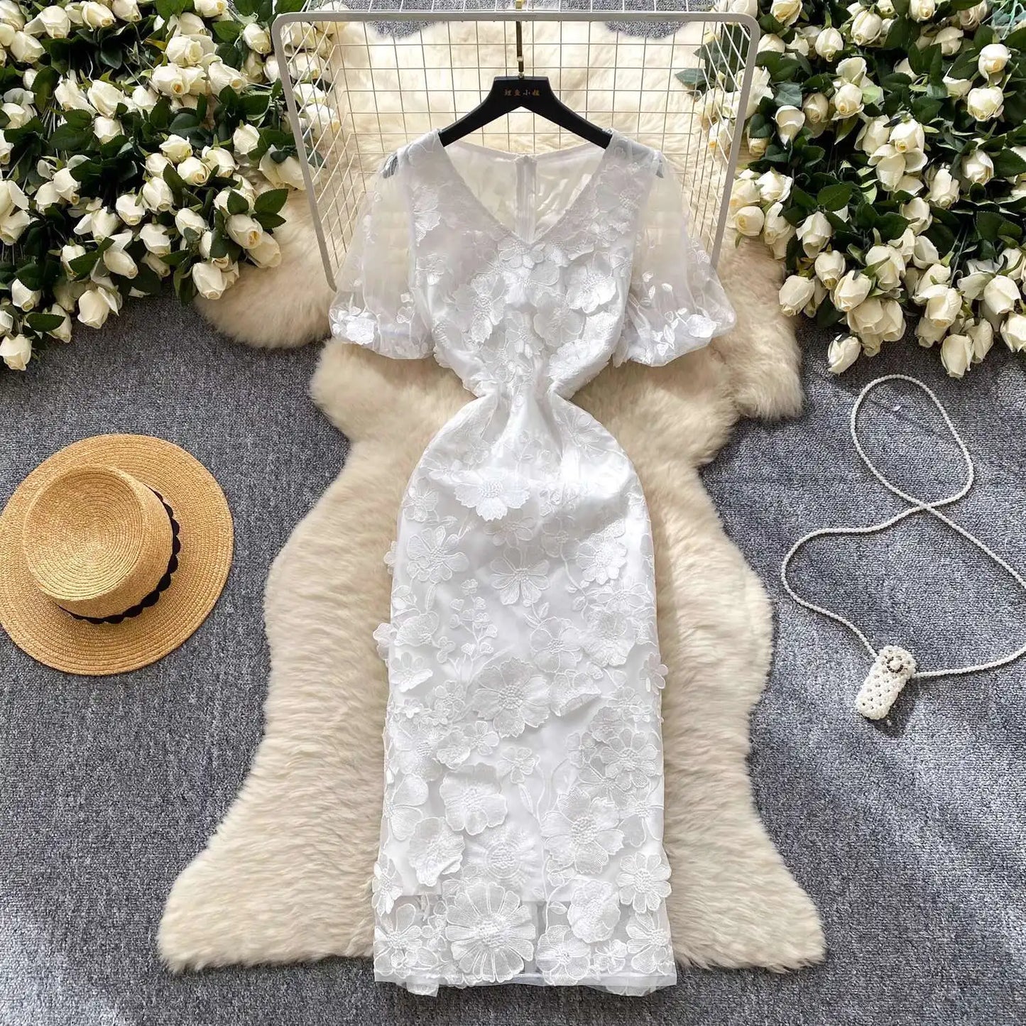 Embroidered Fishtail Dress