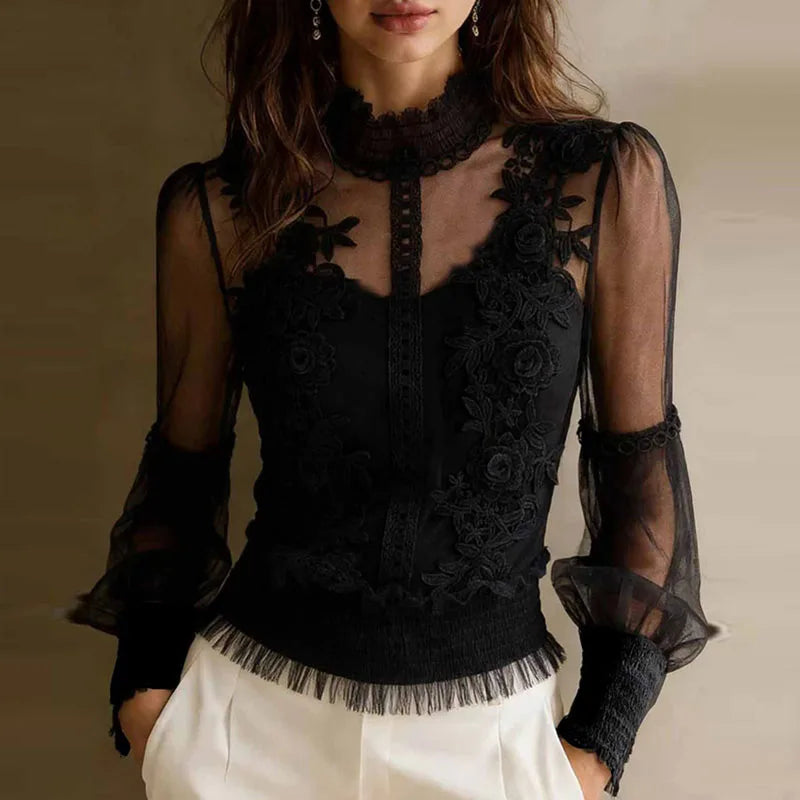 Lace Embroidered Sheer Top