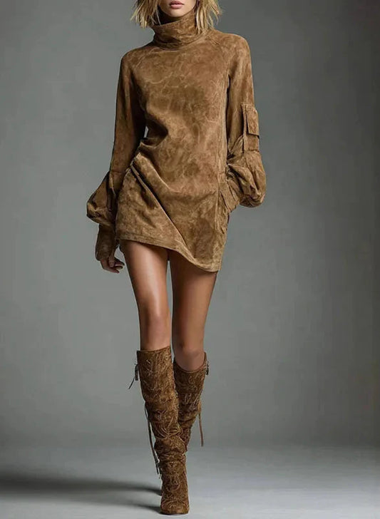 Retro Suede Short Dress