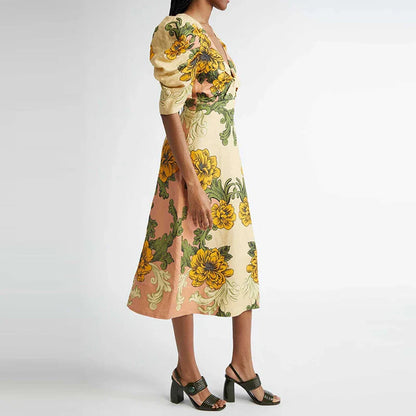 V Neck Puff Sleeve Dress