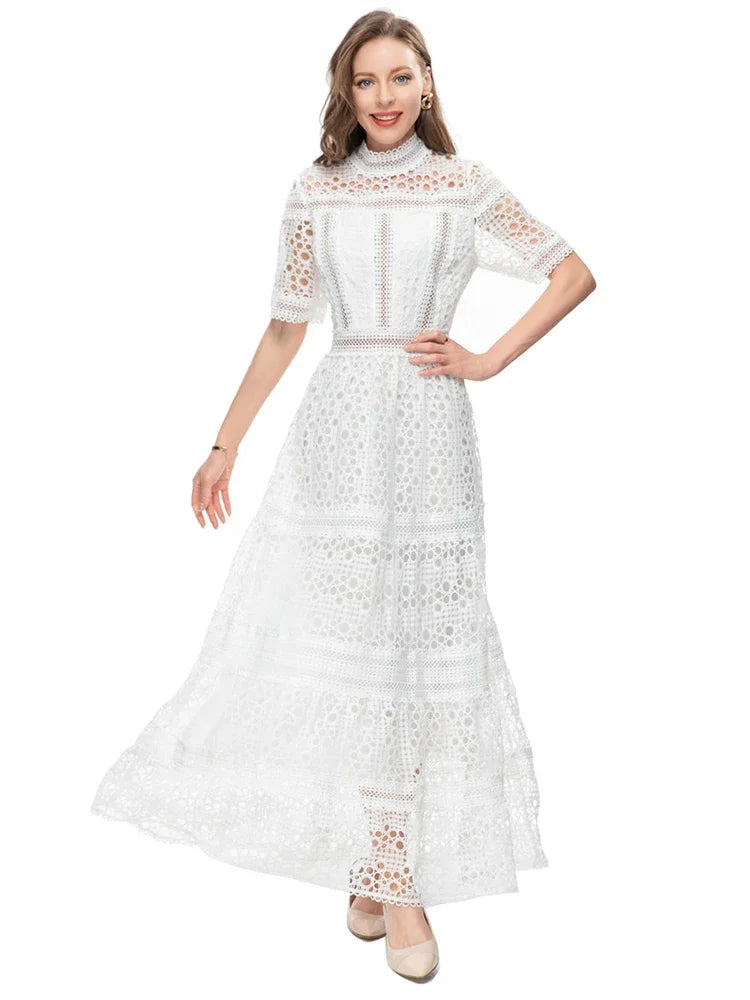 Hollow out Embroidery Black Dress