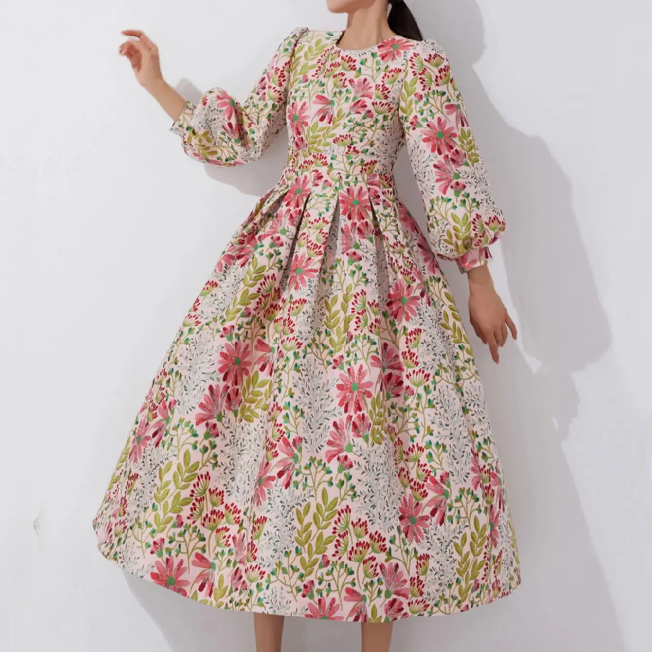 Vintage Elegance Jacquard Dress
