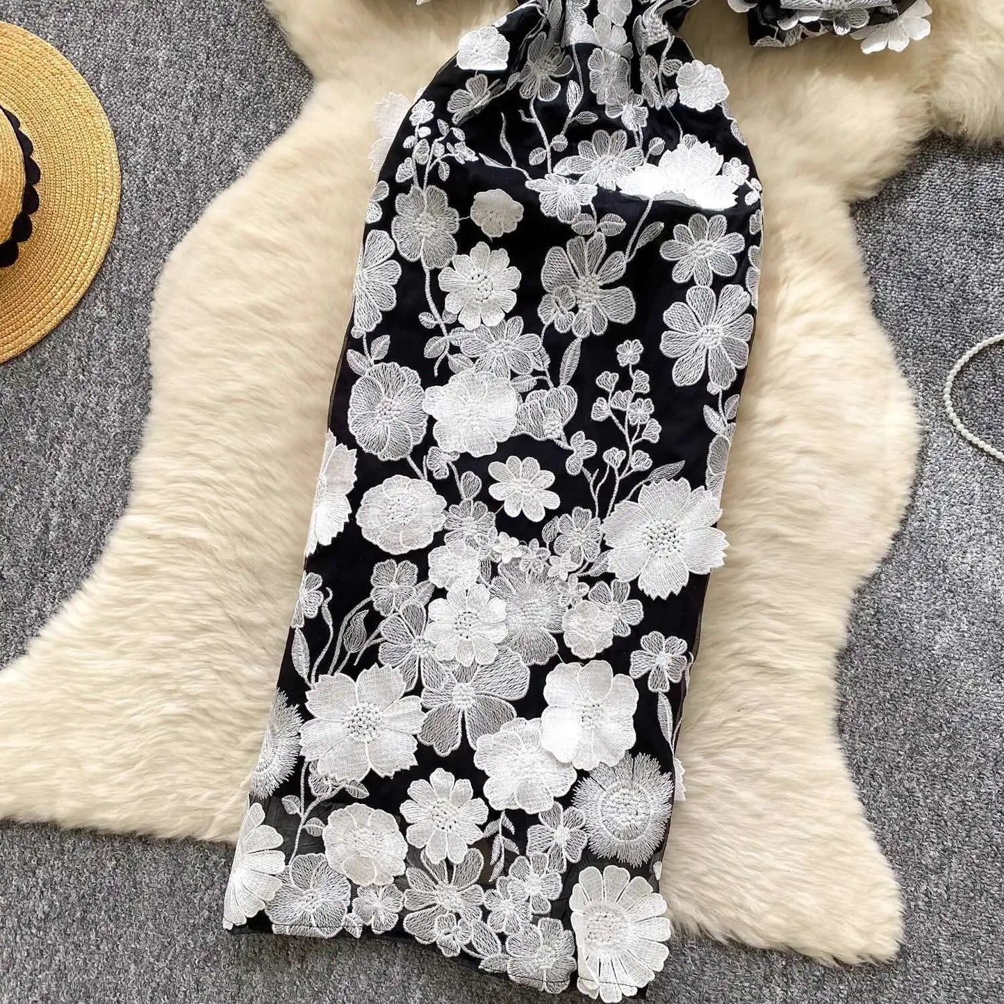 Embroidered Fishtail Dress