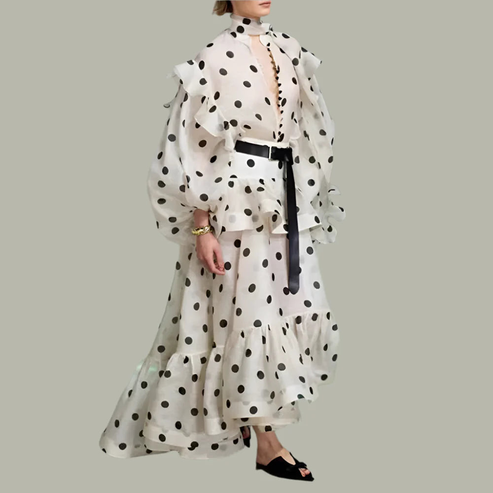 Sheer Polka Skirt Top Set