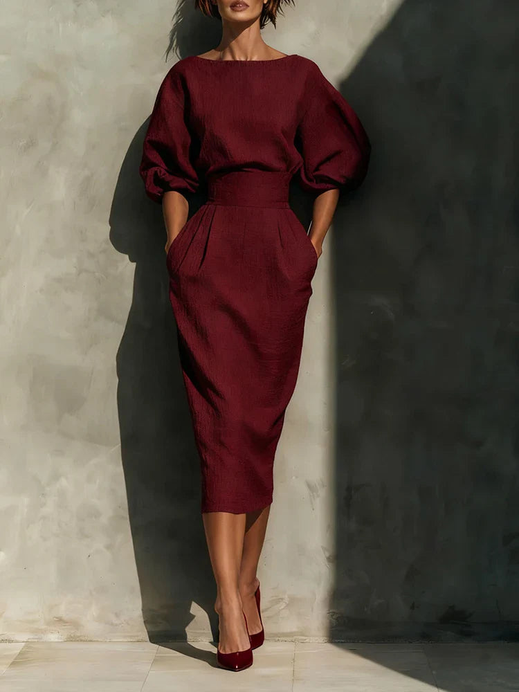 Pleated Wrap Hip Dress
