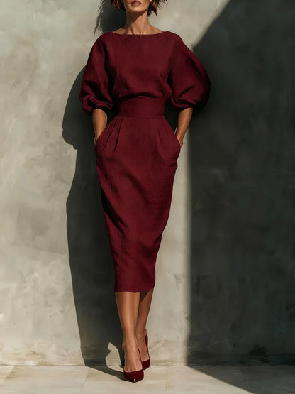 Pleated Wrap Hip Dress