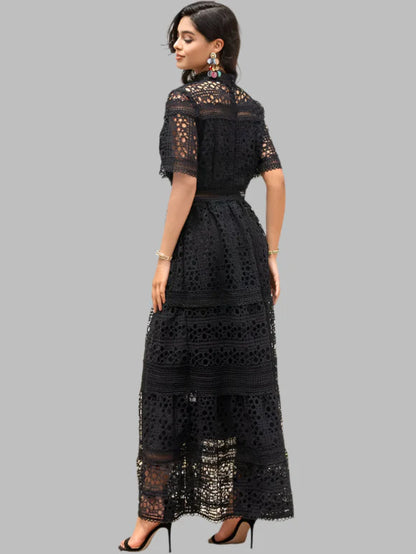 Hollow out Embroidery Black Dress