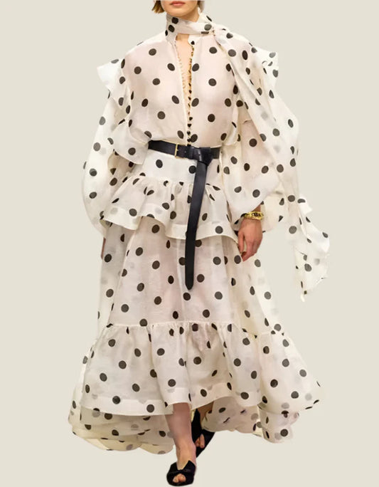Sheer Polka Skirt Top Set