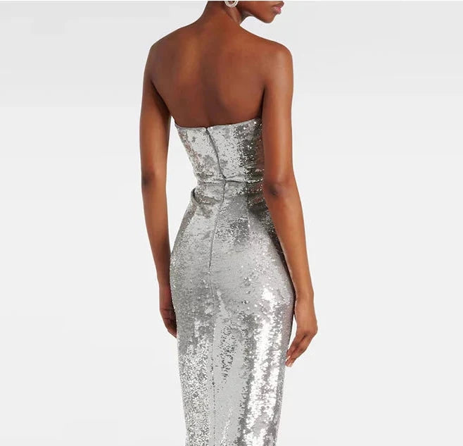 Sliver Sequin Evening Gown
