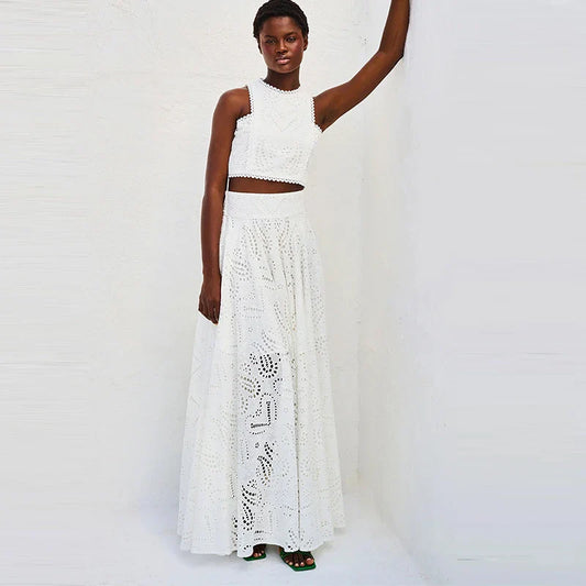 Top Half Skirt Set Embroidered