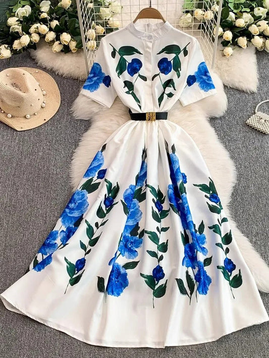 Aaliyah Short Sleeve Belt Midi Dress