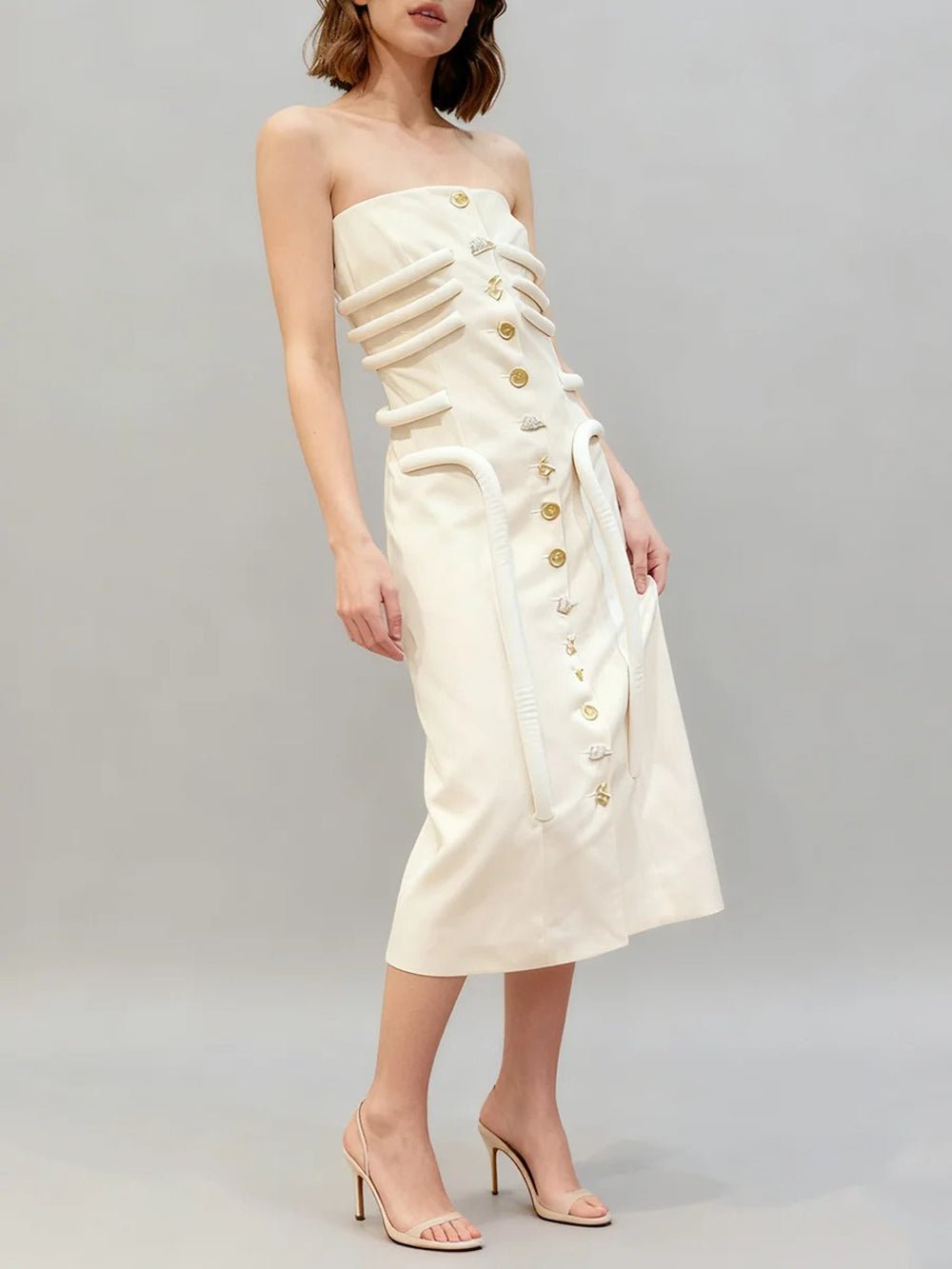 Adele Strapless Button Midi Dress