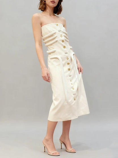 Adele Strapless Button Midi Dress
