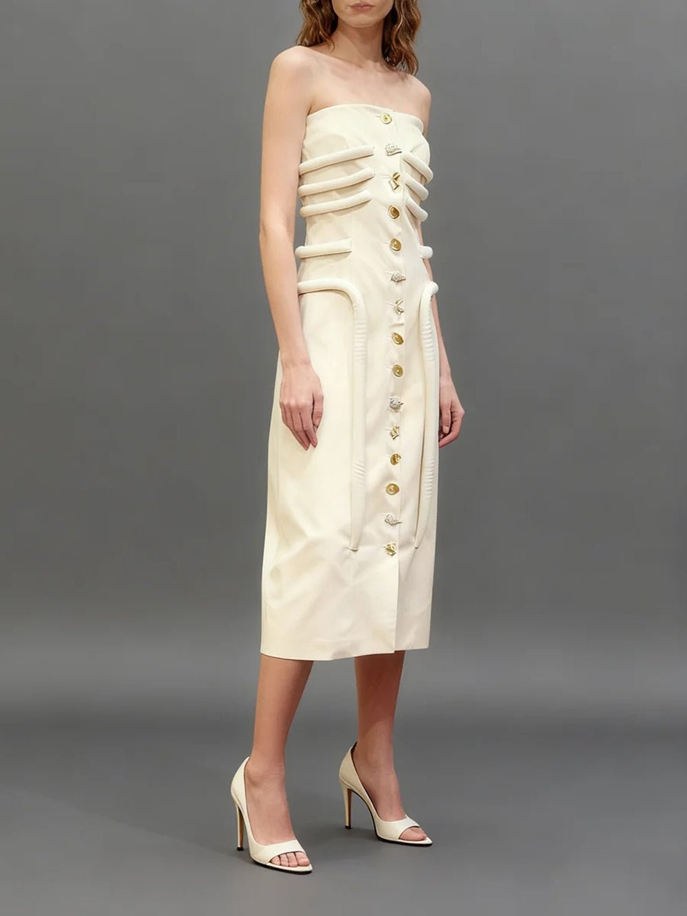 Adele Strapless Button Midi Dress
