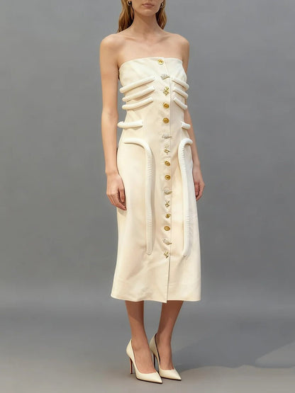 Adele Strapless Button Midi Dress