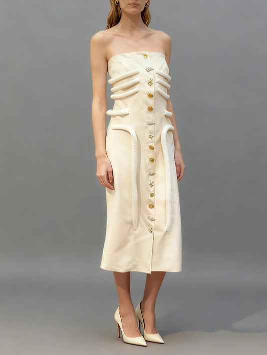 Adele Strapless Button Midi Dress