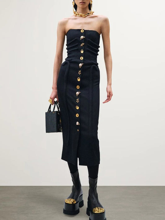 Adele Strapless Button Midi Dress