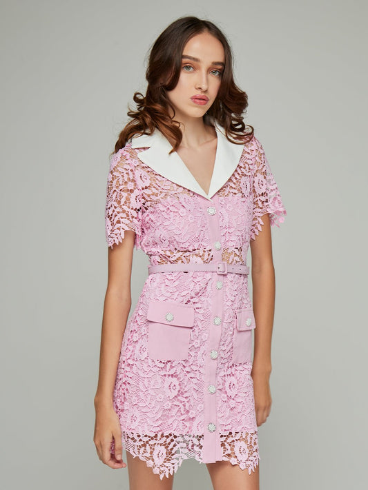 Amaia Lapel Lace Mini Dress