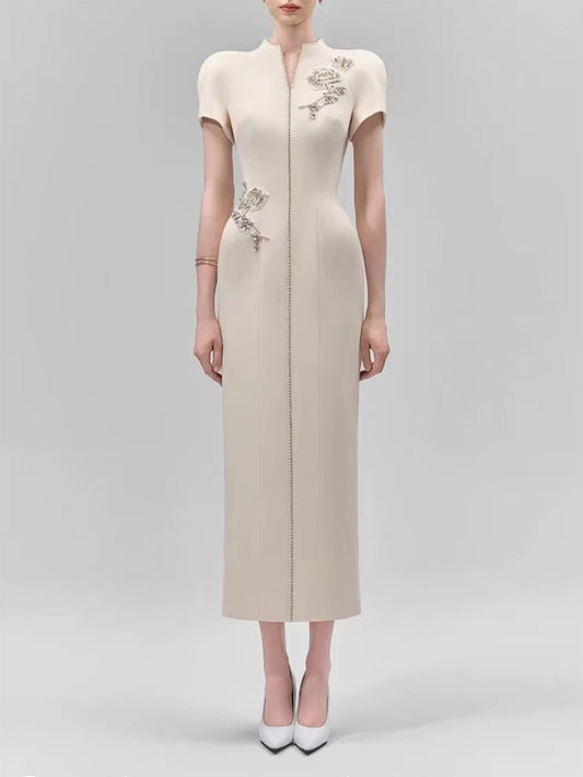 Anais Crystal Trim Column Dress
