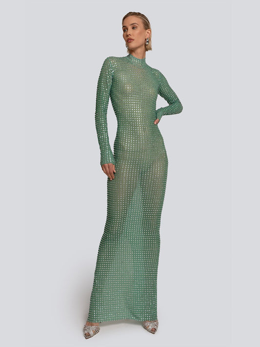 Anastasia Stone Studded High Slit Maxi Dress
