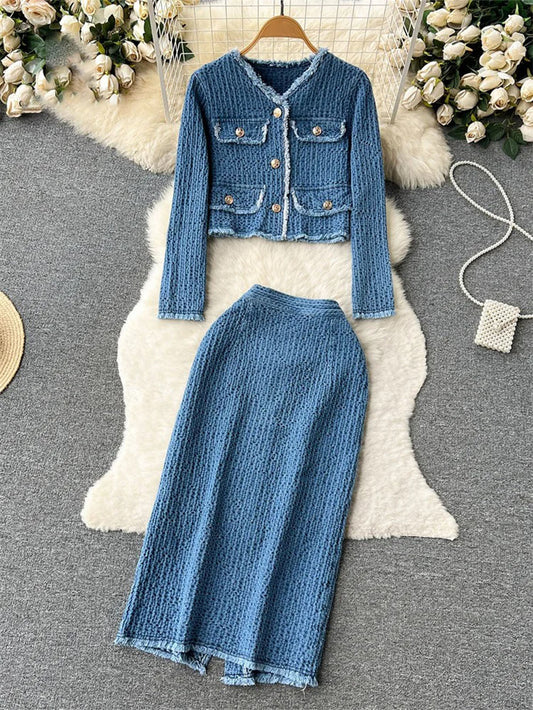Angela Denim Top & Skirt Set