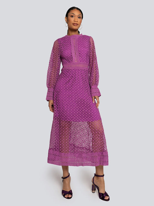 Ariana Long Sleeve Lace Overlay Midi Dress