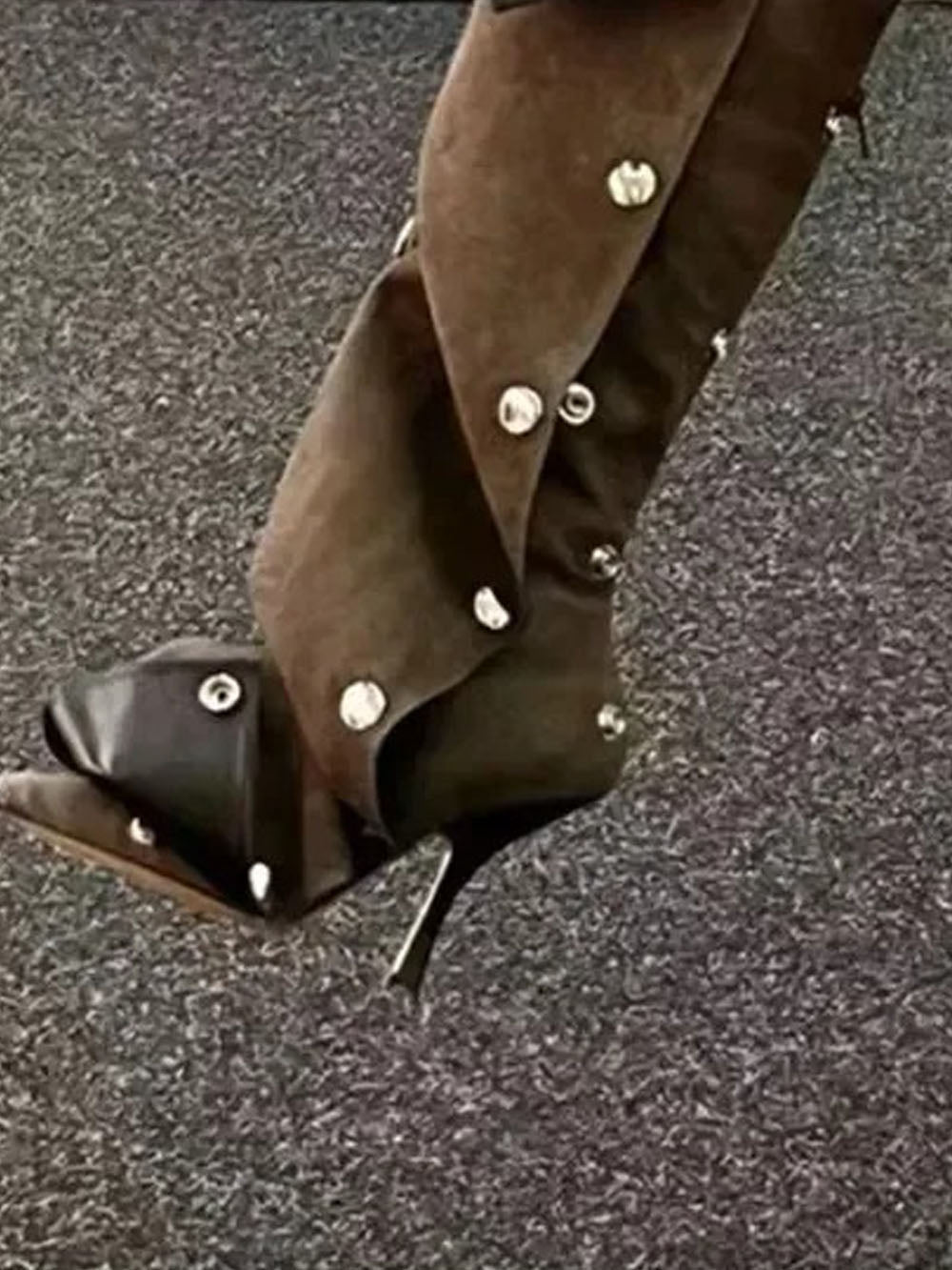 Ariel Pointed Pleated Metal Button Boot