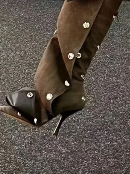 Ariel Pointed Pleated Metal Button Boot