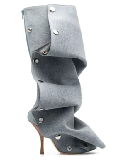 Ariel Pointed Pleated Metal Button Boot