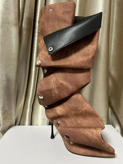 Ariel Pointed Pleated Metal Button Boot