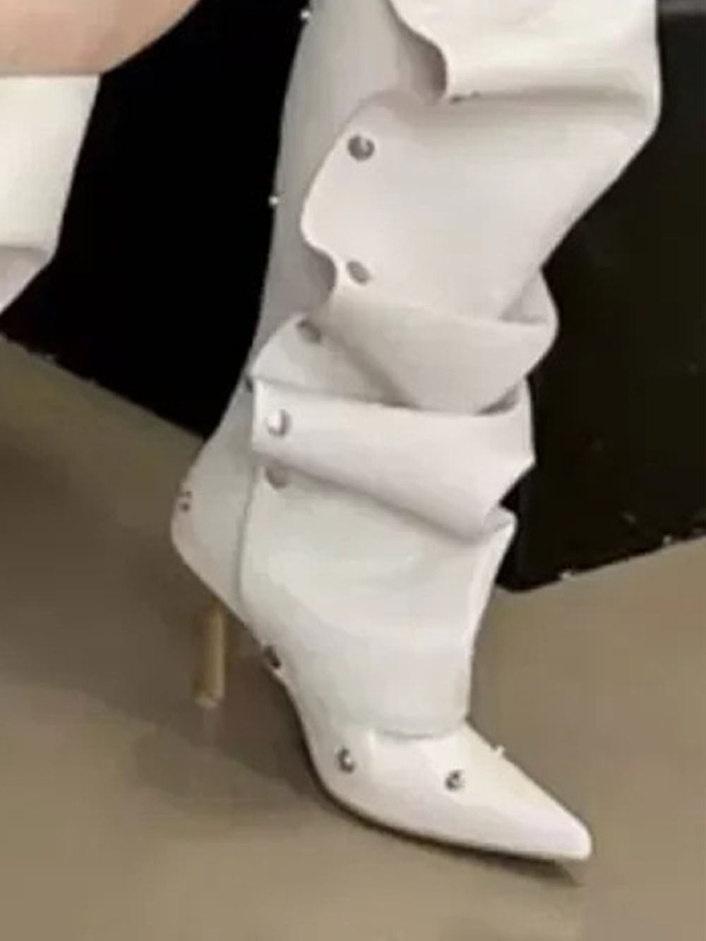 Ariel Pointed Pleated Metal Button Boot