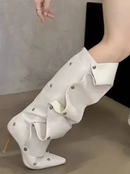 Ariel Pointed Pleated Metal Button Boot