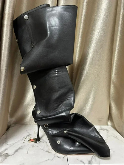 Ariel Pointed Pleated Metal Button Boot