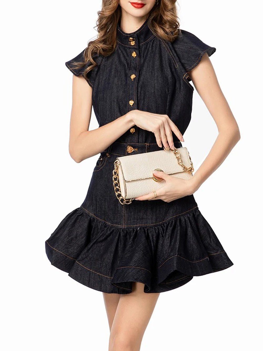 Ashley Buttoned Denim Top & Skirt Set
